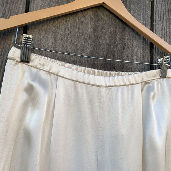 ZARA Pants Womens Sz Medium Ivory Lingerie Satin Cream High Rise Elastic Waist - Picture 7 of 13